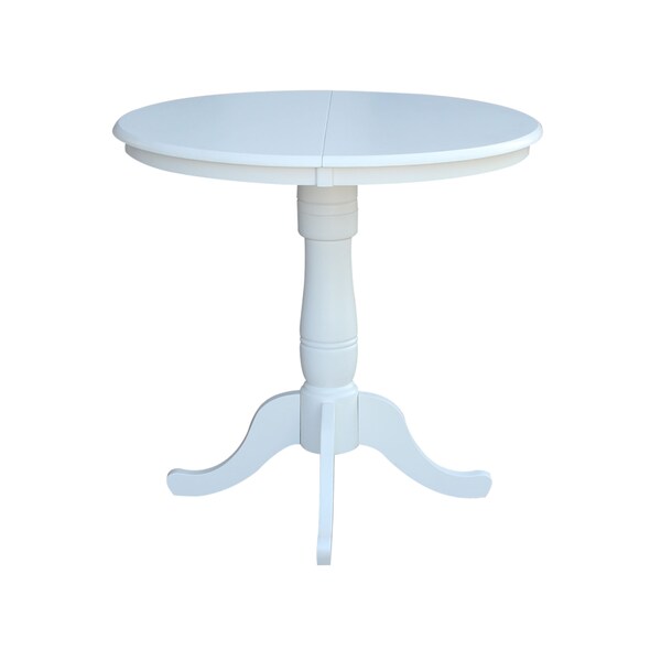 International Concepts Round 36 in Rd Top Pedestal Table, 12 in Leaf, Adjustable Height, White, 36 W, 48 L, 34.9 in H, Wood K08-36RXT-6B - main